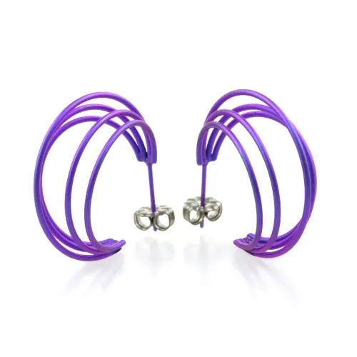 Large Wire Cage Purple Hoop Earrings